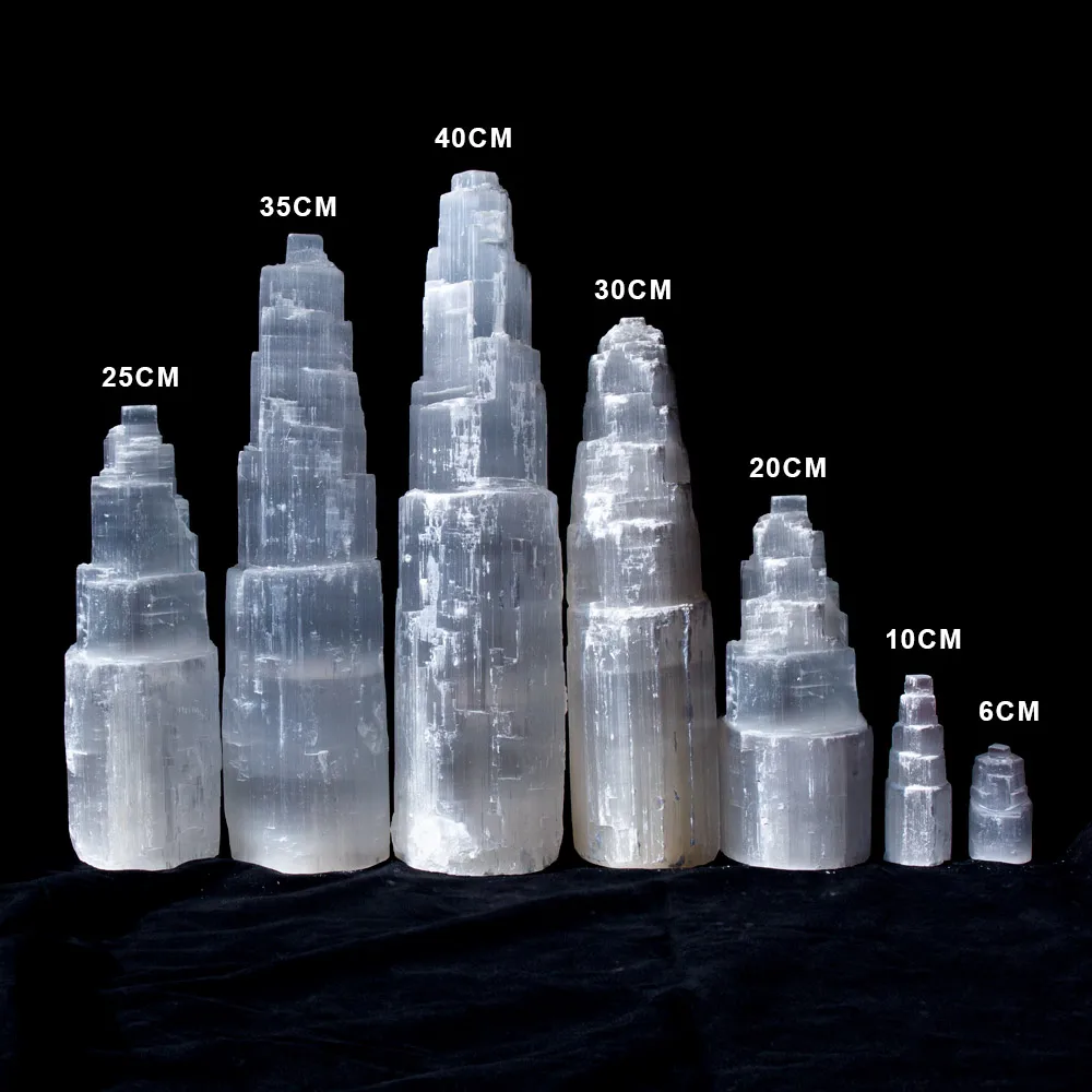 

Natural Reiki Gemstone Quartz Fengshui Folk Crafts Crystals Healing Stones Selenite Tower Lamp