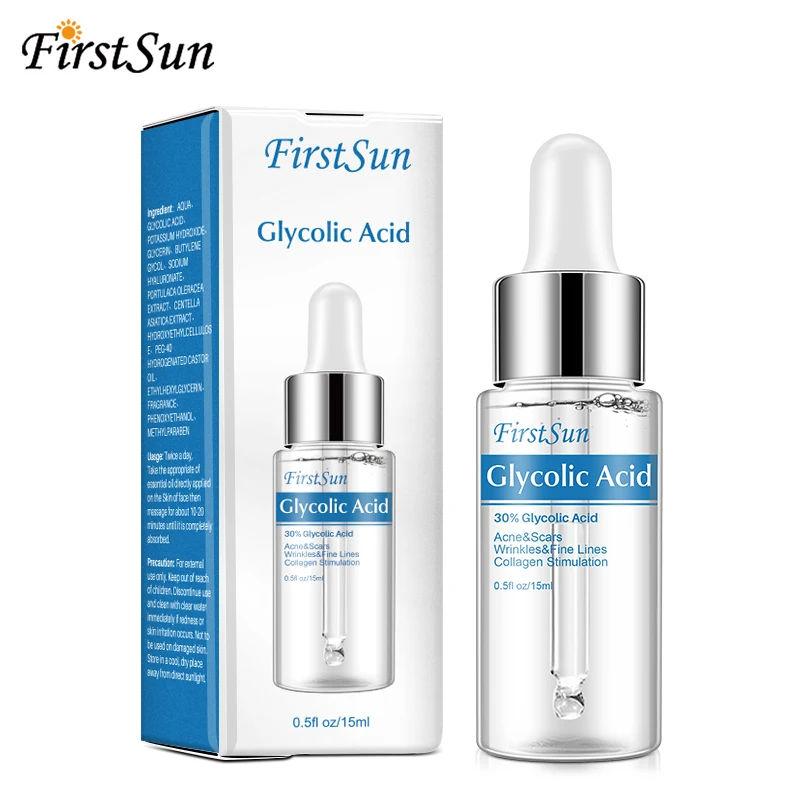 

New 30% Glycolic Acid face Serum Shrink Pores Brighten Skin Color Balance Water Oil Acne Remover Skin Nourishing Essence 15ml