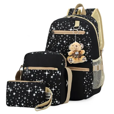 

3pcs New Design Durable Canvas Wholesale Cheap High Quality Soft Kids School Bag Set, Black/blue/pink/purple or customized