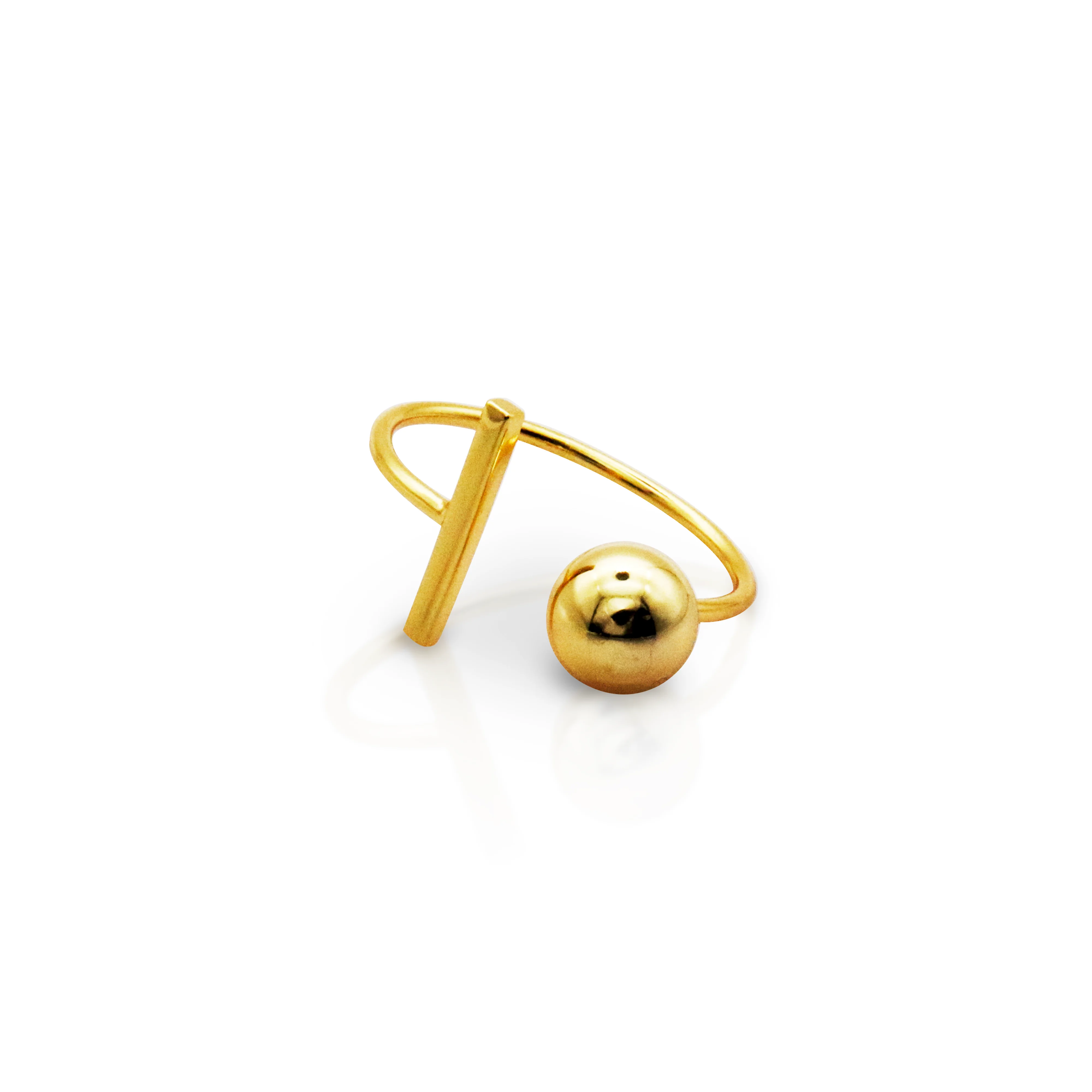 

Chris April In Stock 925 silver gold plated Simple T-BAR shape and ball open rings