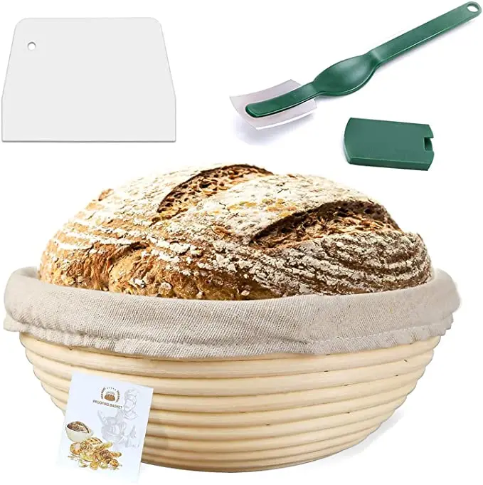 

Amazon Hot Sale 10 Inch Oval Bread Fermentation Basket Rattan Round Bread Proofing Basket Set, White