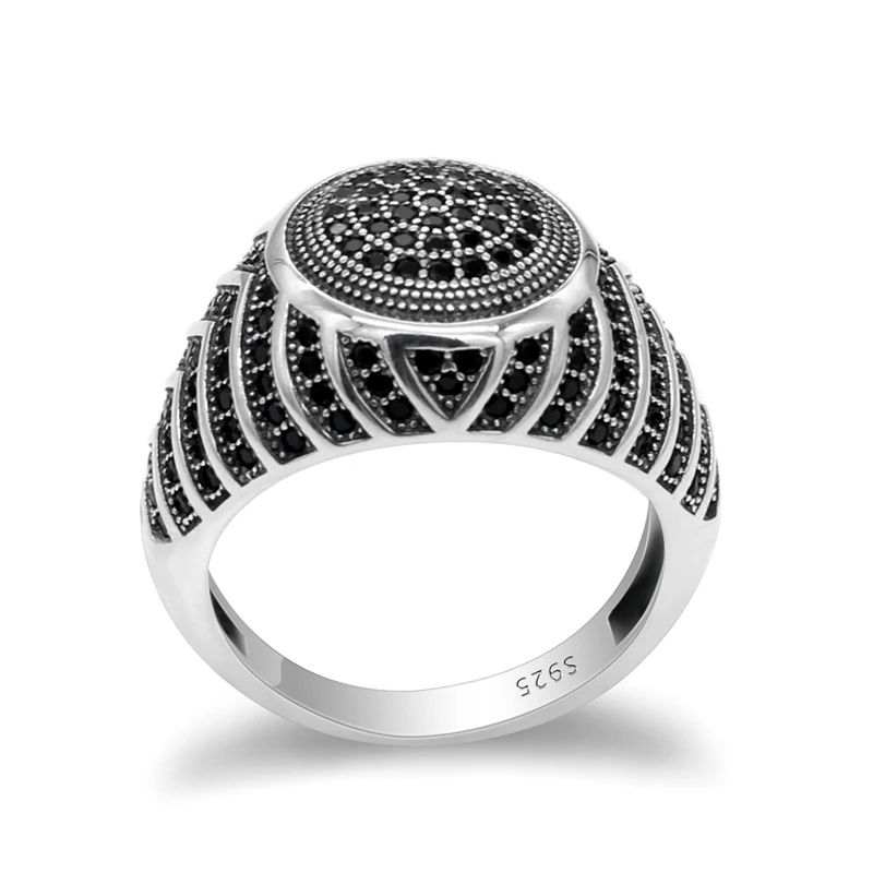 

925 Sterling Silver Black Cubic Zircon Stone Men Ring,Oxidized Silver Signet Ring,Turkish Handmade Jewelry for Man Women Gift