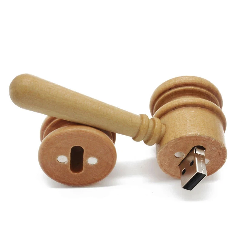 

Hot selling Eco-Friendly Wooden gavel Hammer style USB flash pen thumb drive Memory Sticks