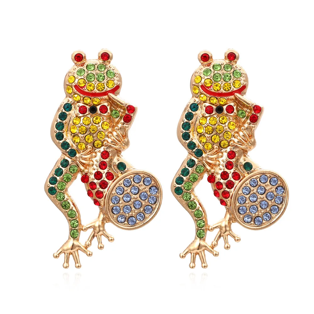 

Fashion Design Fashion Frog Earrings Rhinestones Animal Shape Gold Plated Women's Alloy Earrings Jewelry, As picture