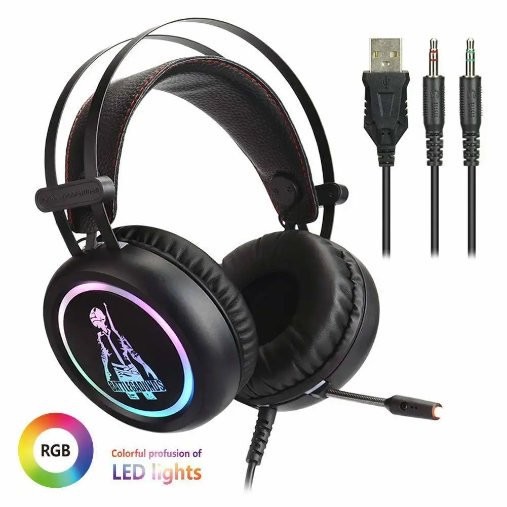 

Gaming Headset Earphone Wired Gamer Headphone Stereo Sound Headsets with Mic LED light for Computer PC Gamer, Black