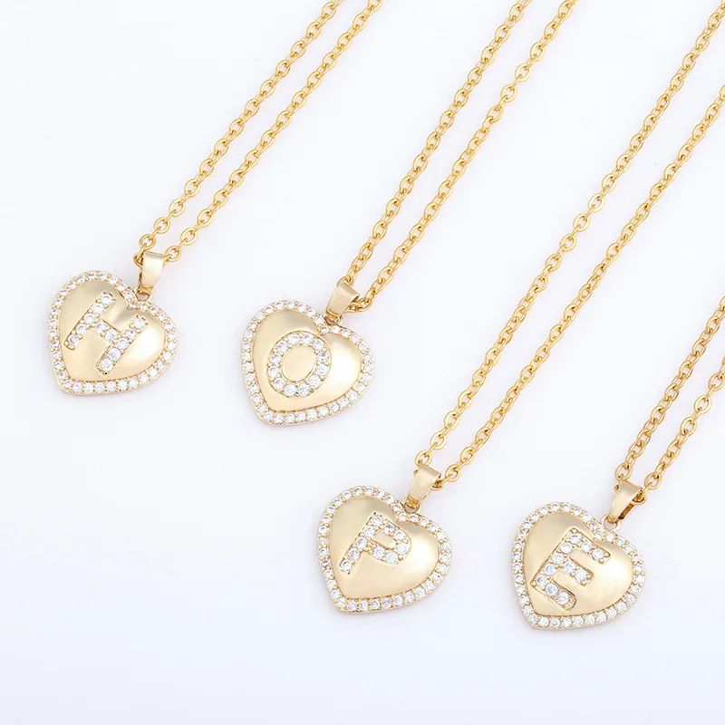 

Stainless Steel Gold Plated Letter Heart Pendant Jewelry Personalize Name Initial Necklace, As pic