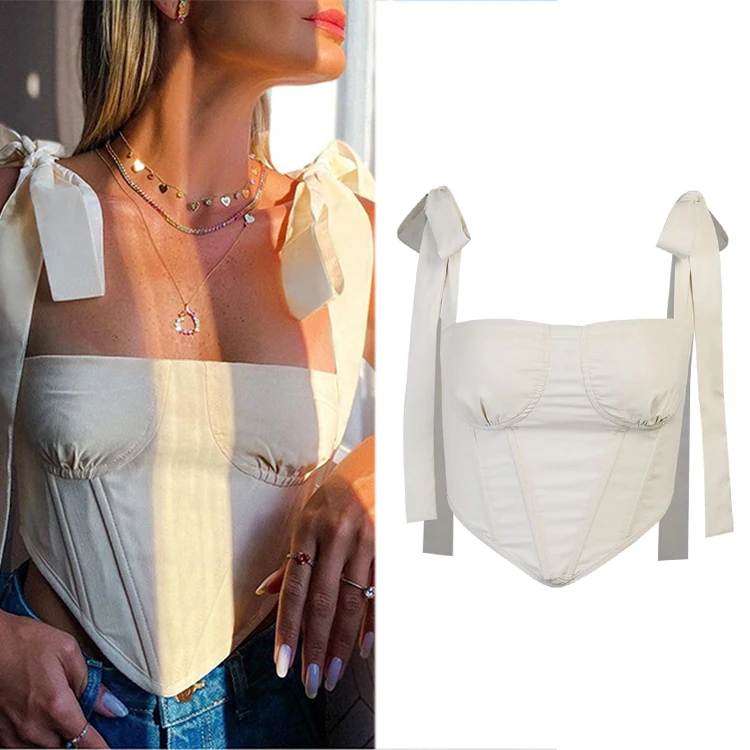 

Summer New Arrivals 2021 Square Collar Bandage Bow Corset Top Blue Bodycon Crop Tank Tops Women, Black & light yellow & blue