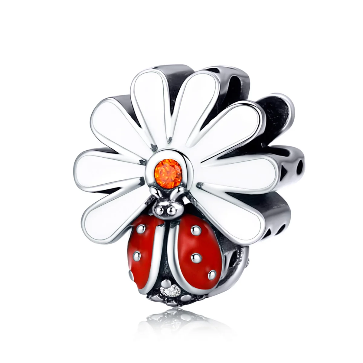 

Ladybug with Daisy Flower Beads for Women 925 Sterling Silver Enamel Charm fit Original Bracelet DIY Jewelry