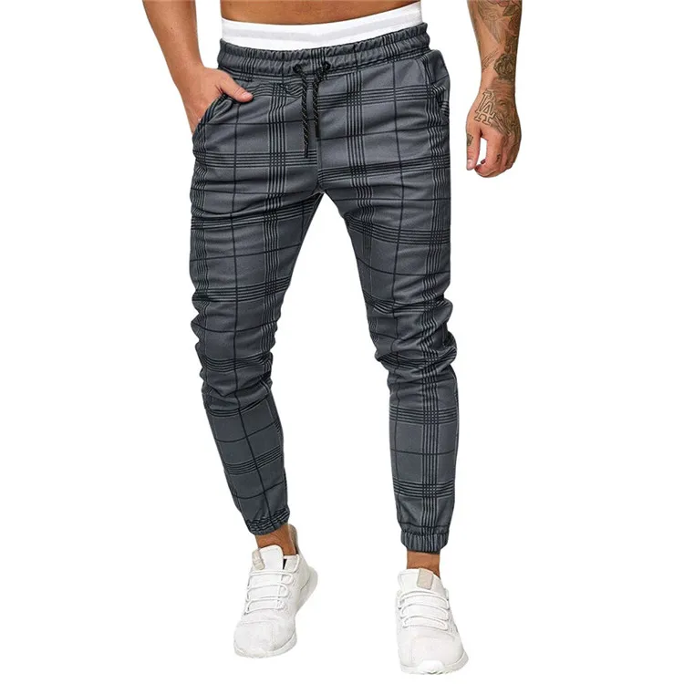 

Men Sport Pants Long Summer Slim Fit Plaid Trousers Running Joggers Sweatpants Ankle-length Pant