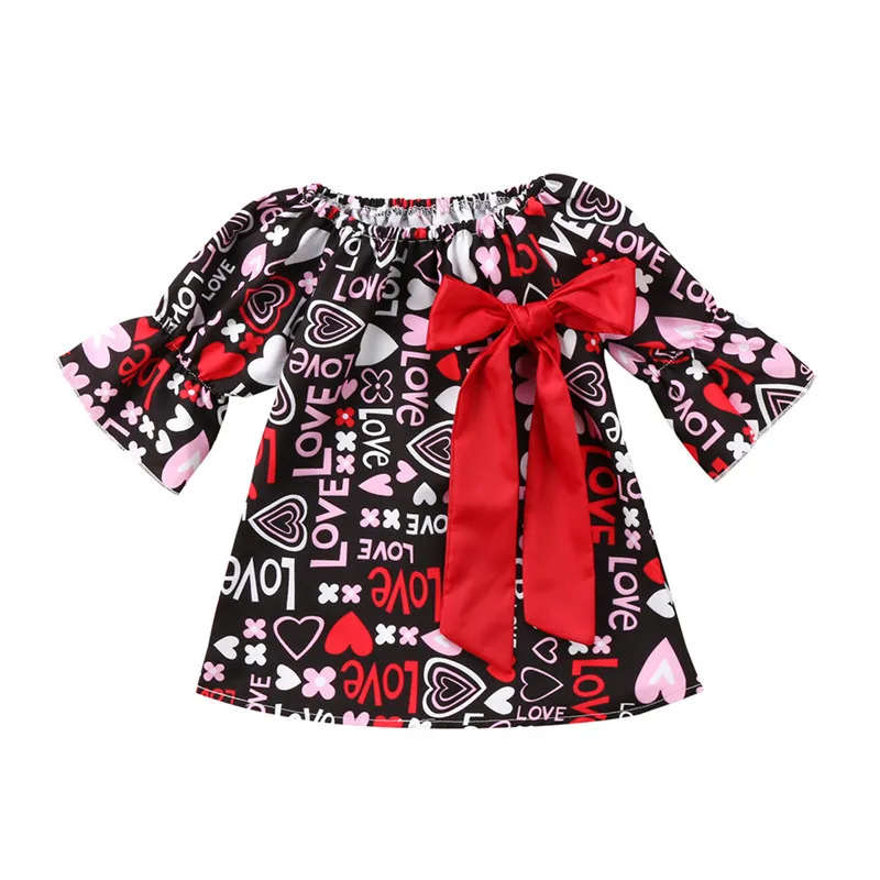 

Ins new flared sleeve print Valentine's day children's girl dress clothes 2020, Colorful