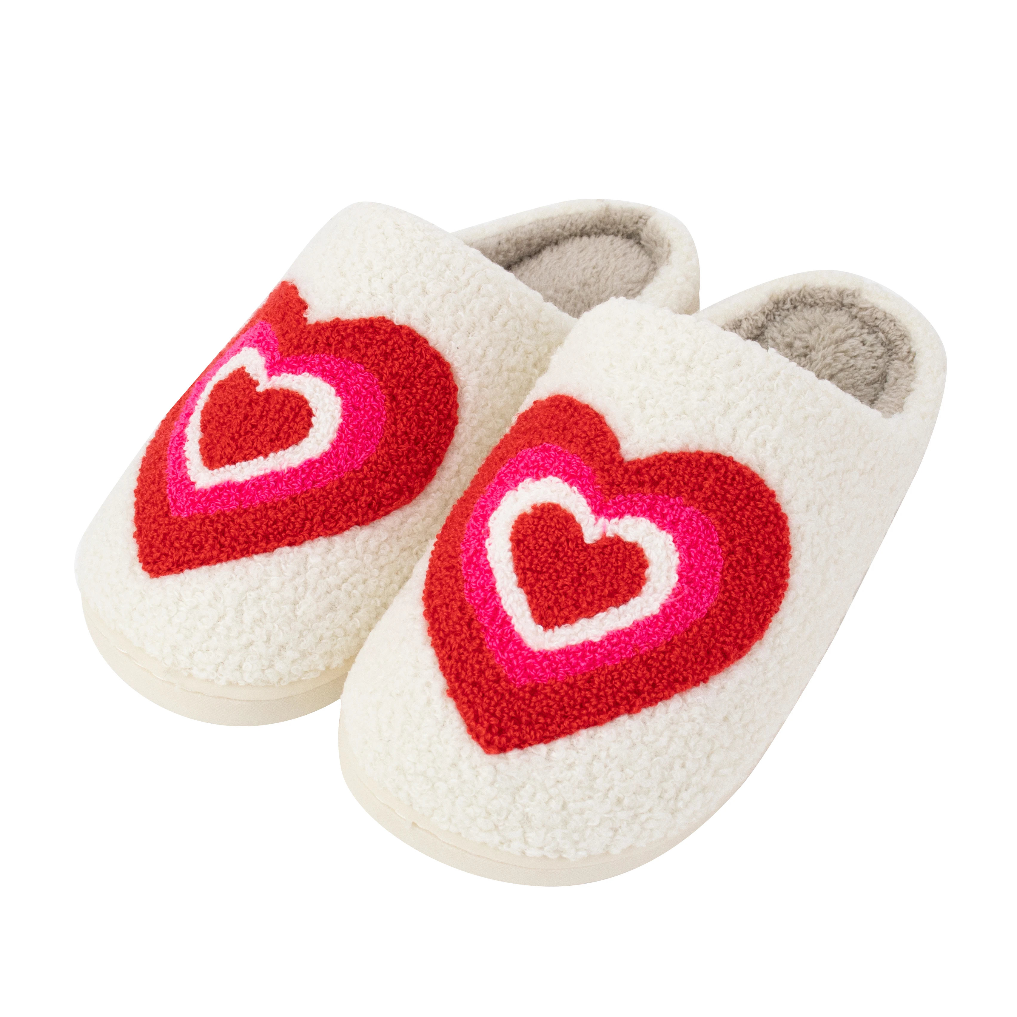 

Valentine's gift Wholesale Women Winter Heart Indoor slippers Flat Warm House Slides Cute Love Heart Slippers