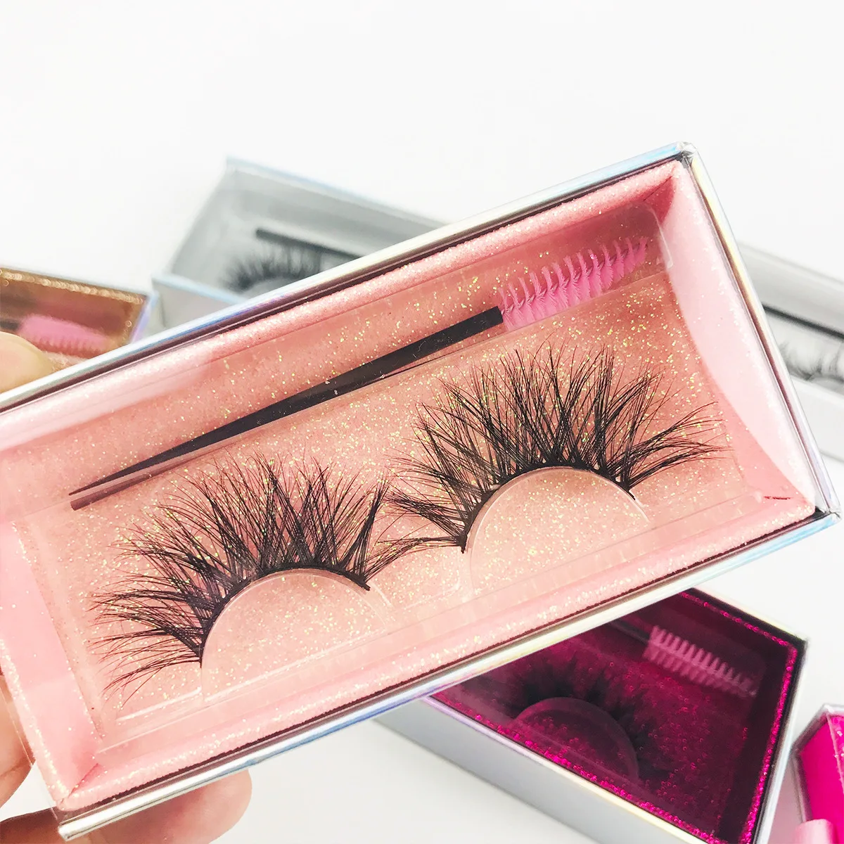 

Custom luxury drawer boxes eyelash packaging box vendor fluffy 25mm 3d mink full strip lashes mink eyelashes and packging, Natural color