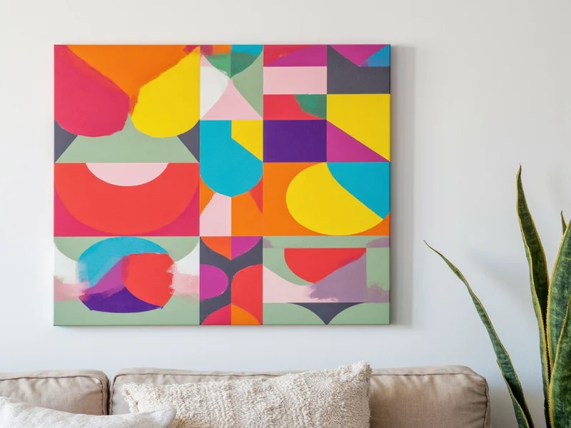 Geometric wall art made from Dollar Tree canvas and painter's tape