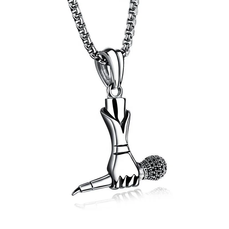 

Fashion Simple Europe And America Punk Style 316L Stainless Steel Microphone Pendant Necklaces, Silver