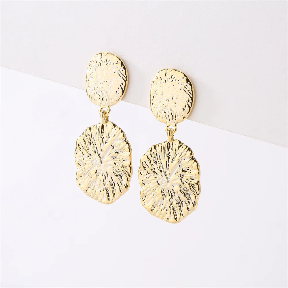 

14k Gold Plated 925 Silver Post Geometric Double Oval Stud Earrings Irregular Textured Round Disc Drop Earrings