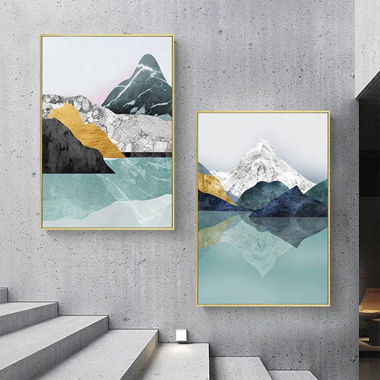 Modern Abstract Canvas Painting Mountain Forest Sunset Landscape Nordic ...