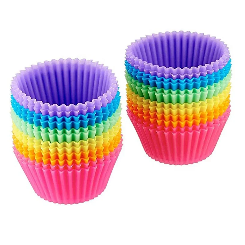 

Colorful Silicone Cupcake Reusable Baking Cups Nonstick Easy Clean Pastry Muffin Molds, Yellow, blue, green, orange