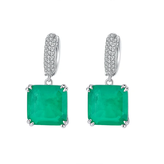

925 Sterling Silver Green Emerald Earrings Square Emerald Huggie Hoop Earrings