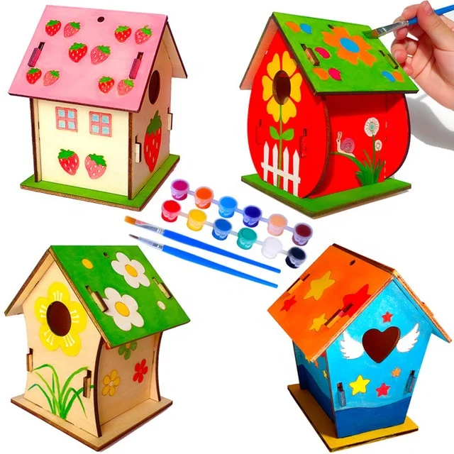 

Diy Wooden Handmade Bird's Nest Puzzle Craft Bird House Toy Decorative Painting Bird Houses