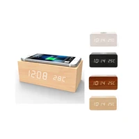 

Creative Universal LED wooden alarm clock with QI wireless mobile phone charger