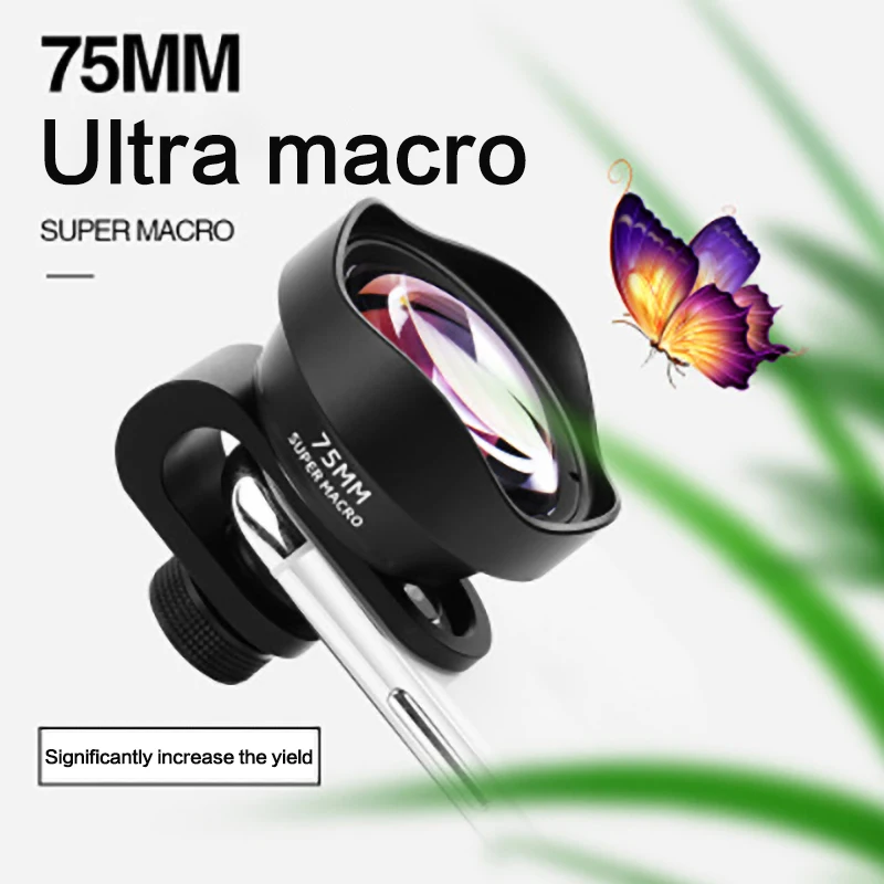 

10X HD Super Macro 75MM Smartphone Macro Lens No Distortion With Clip For iPhone For Samsung Huawei Xiaomi, Black