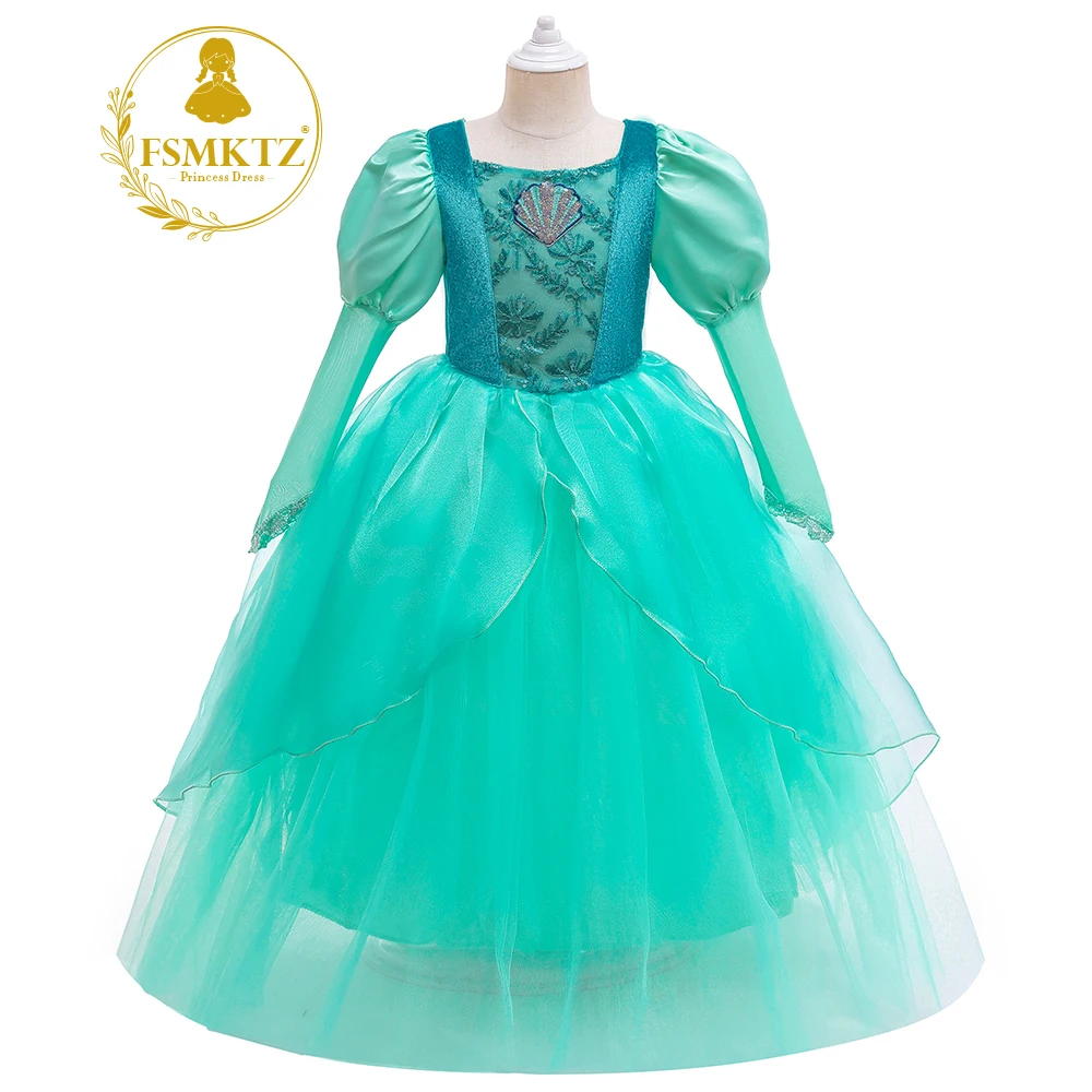 

Mermaid Ariel Princess Dress For Children Baby Girl Halloween Costume Christmas Dress Rapunzel Dress, Green