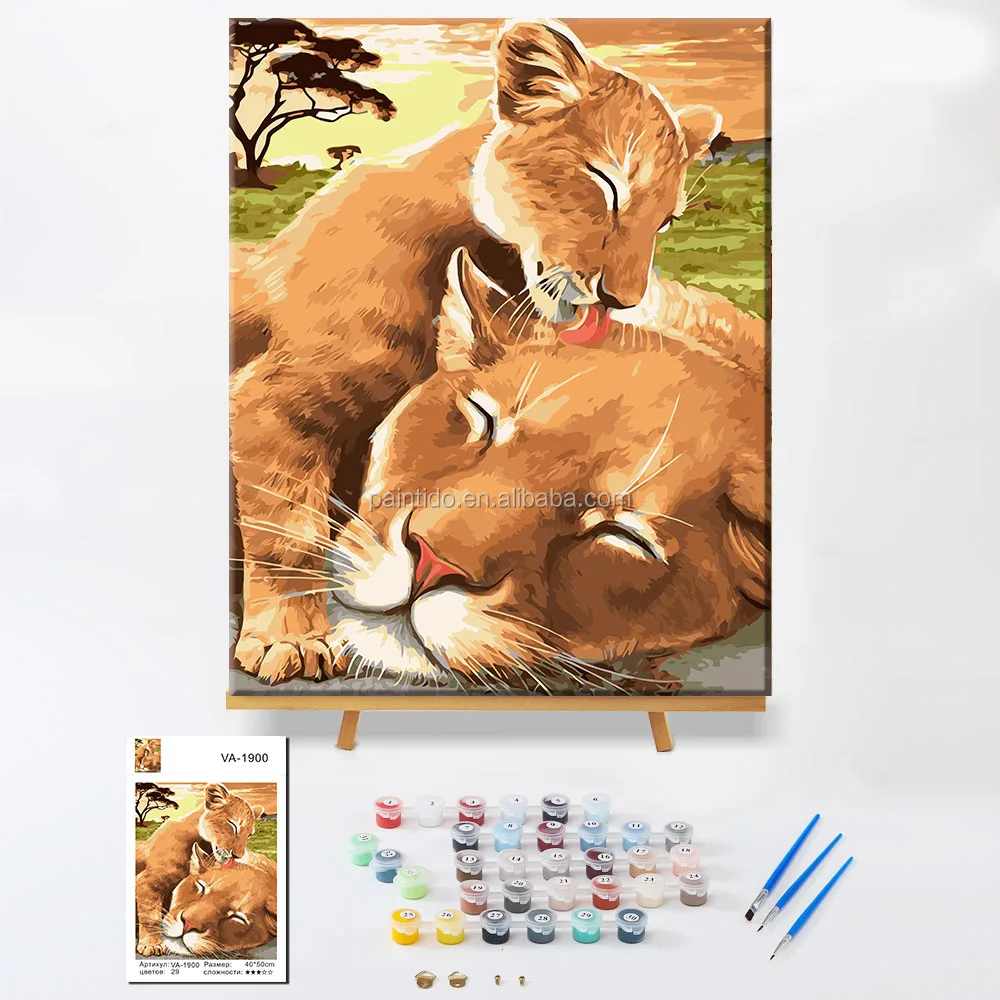 

Paintido DIY nature lions oil canvas art painting kits paint by numbers for home decor