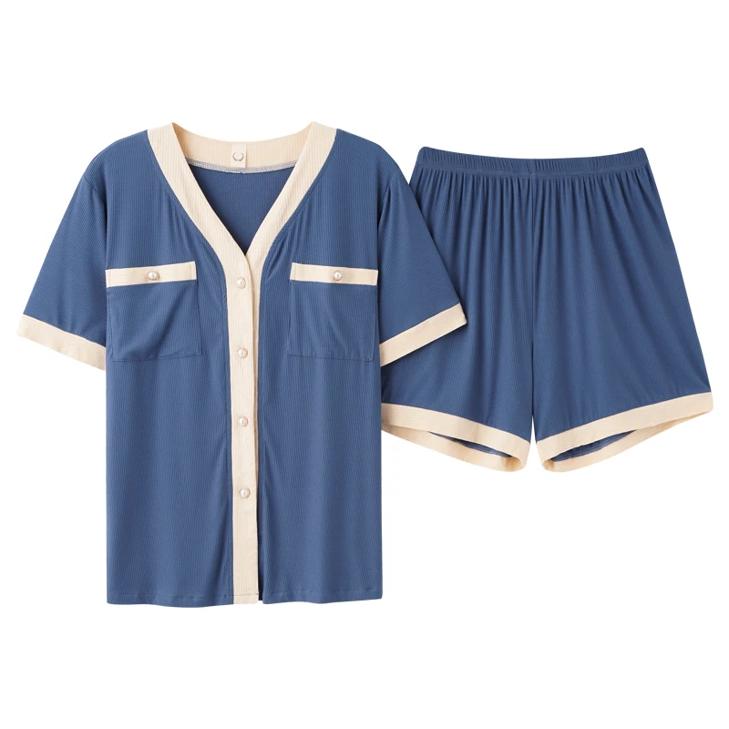 

Custom Logo Designer Sleepwear Pijama Set Short Summer Women Cotton Bamboo Pajamas