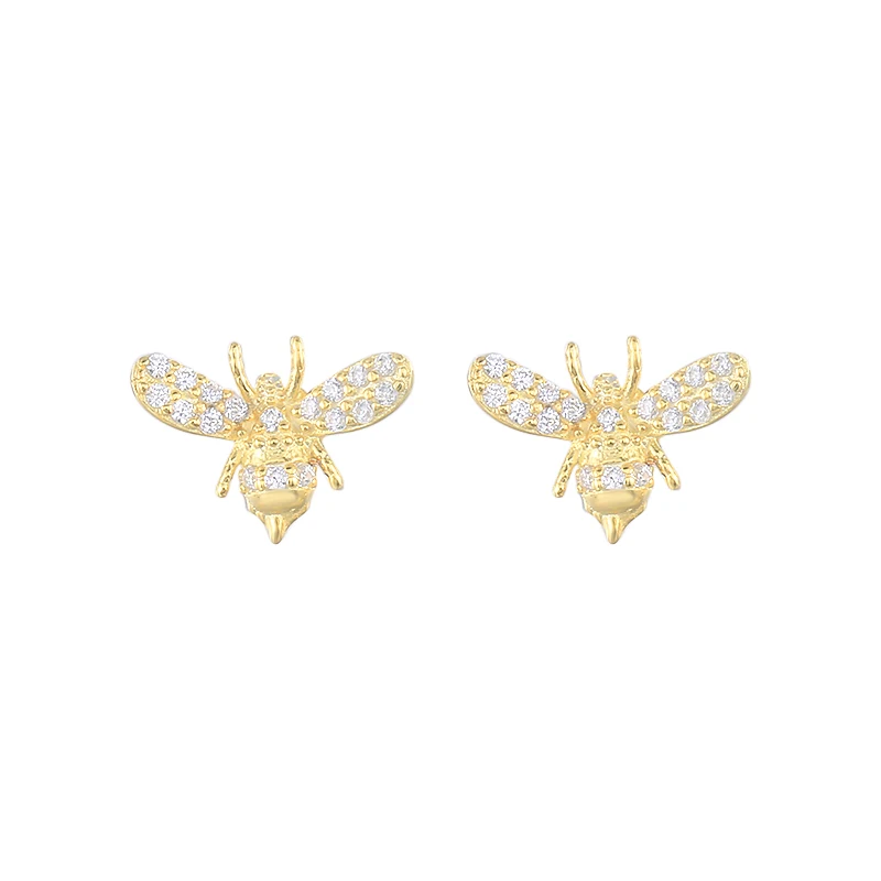 

CANNER Design Jewelry S925 Sterling Silver Diamond Pave Setting Mini Bee Stud Earrings Custom