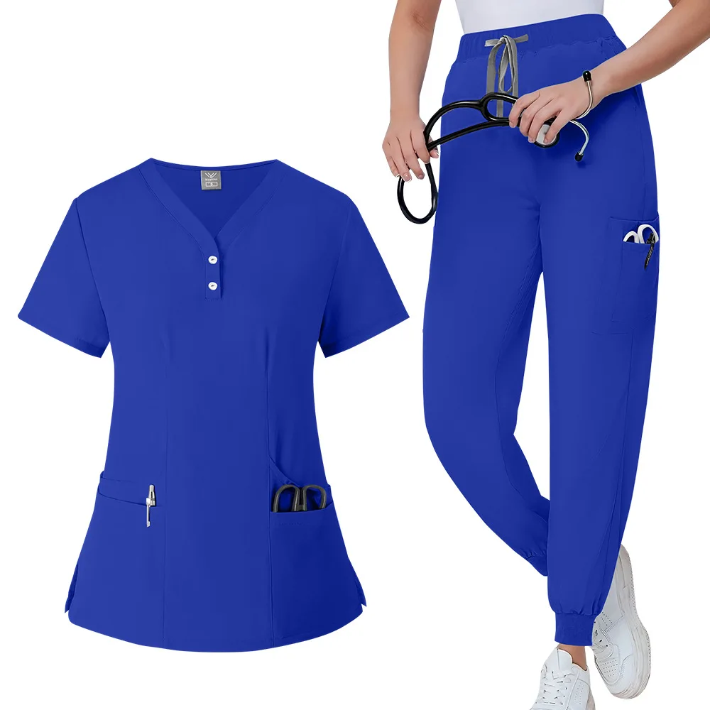 Hot Selling Women Men Custom logo Embroidery Nursing Scrub Set Anti-wrinkle Surgical Hospital Clinic Uniform Doctor Scrubs Suit