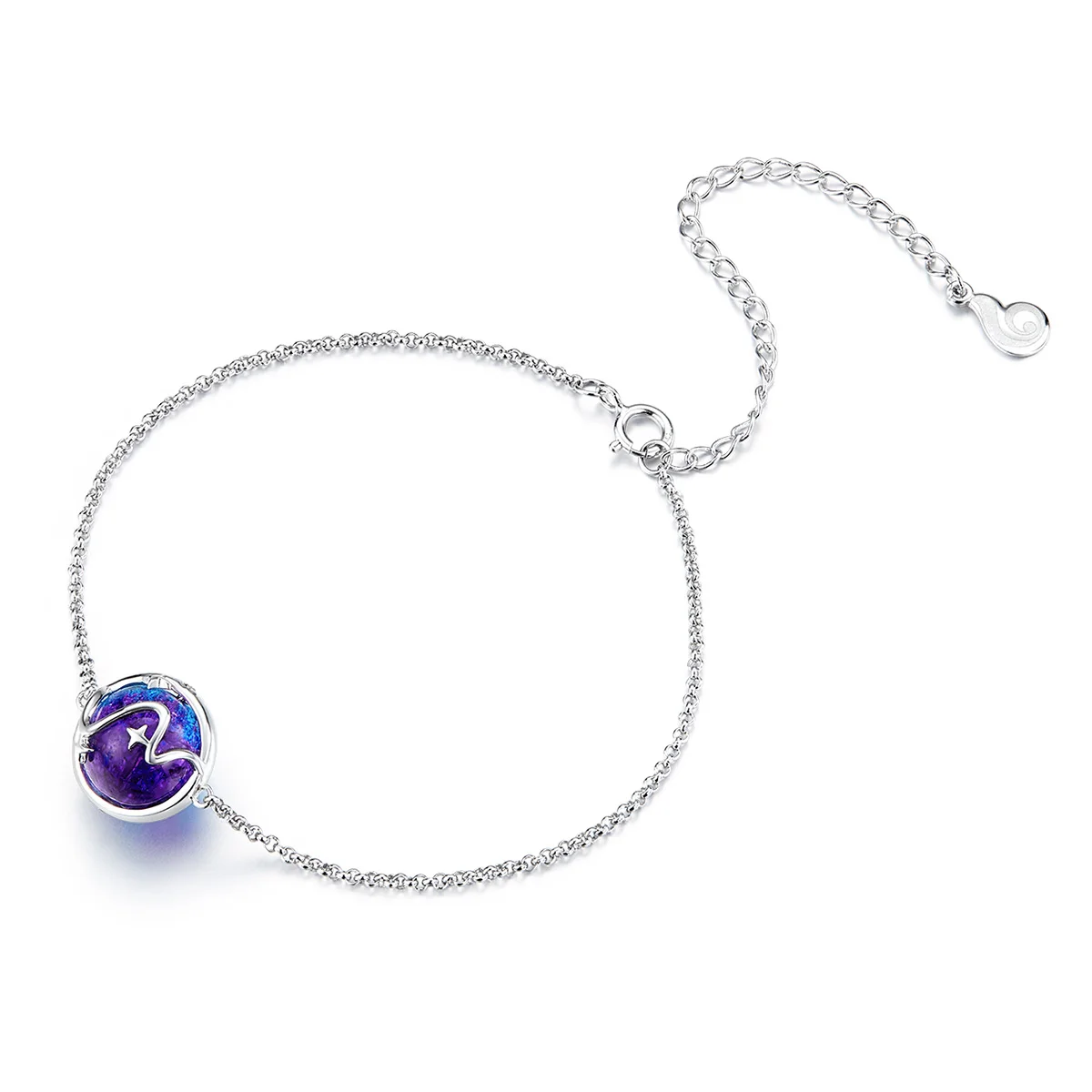 

BAMOER Authentic 925 Sterling Silver Mysterious Aurora Murano Glass Chain Anklet for Women Foot Bracelet Jewelry Summer BST003, Purple