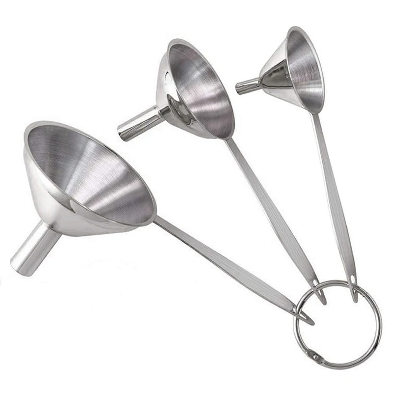 

3 PCS Bakery Tools Long Handle Pancake Powder Separating Dispenser Stainless Steel Small Metal Funnel Set