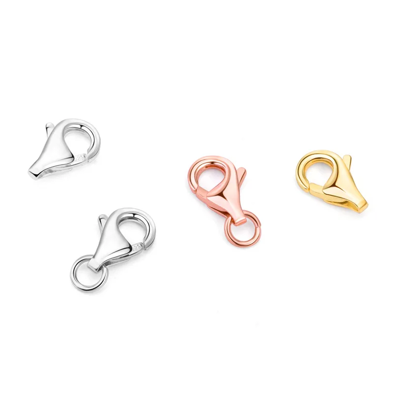 

ShangJie Wholesale accessory 925 sterling silver lobster clasp for bracelet and necklace making with closed ring, Rose gold/gold/silver
