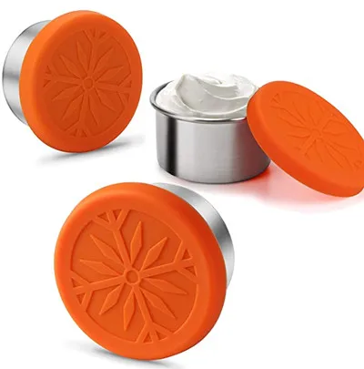 

Mini Leak-Proof 304 Stainless Steel BPA Free Seasoning Salad Dressing Container Box With Food-Grade Silicone Lid 3-Piece Set, Orange/custom color