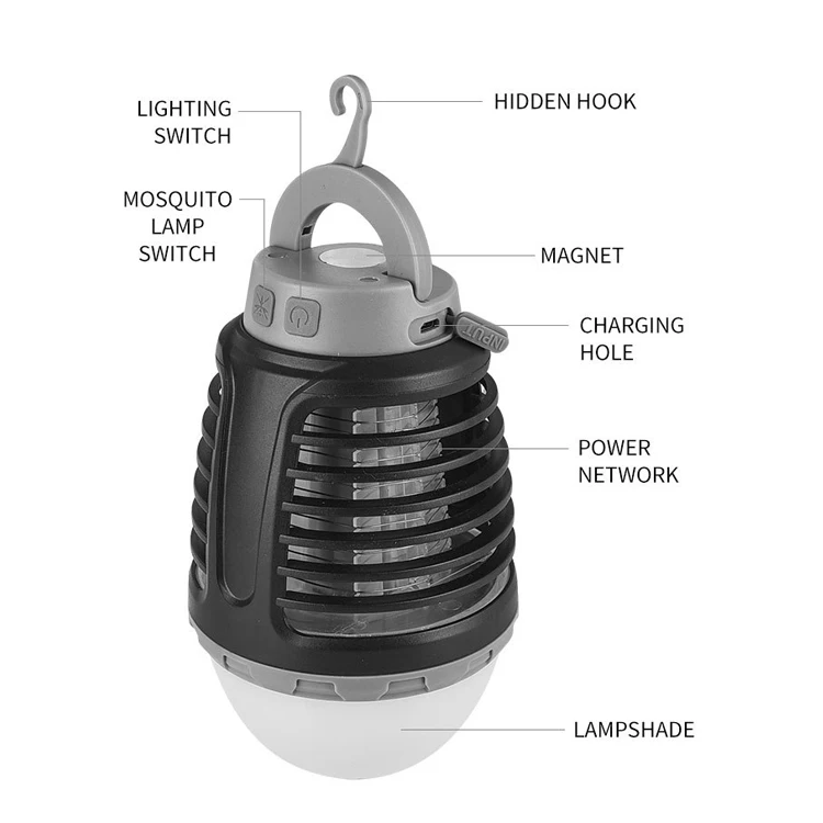 

2 IN 1 Electric Bug Zapper 360 Degree Lighting Camping Mosquito Killer Bulb USB Rechargeable Waterproof Mosquitoes Killer Lamp