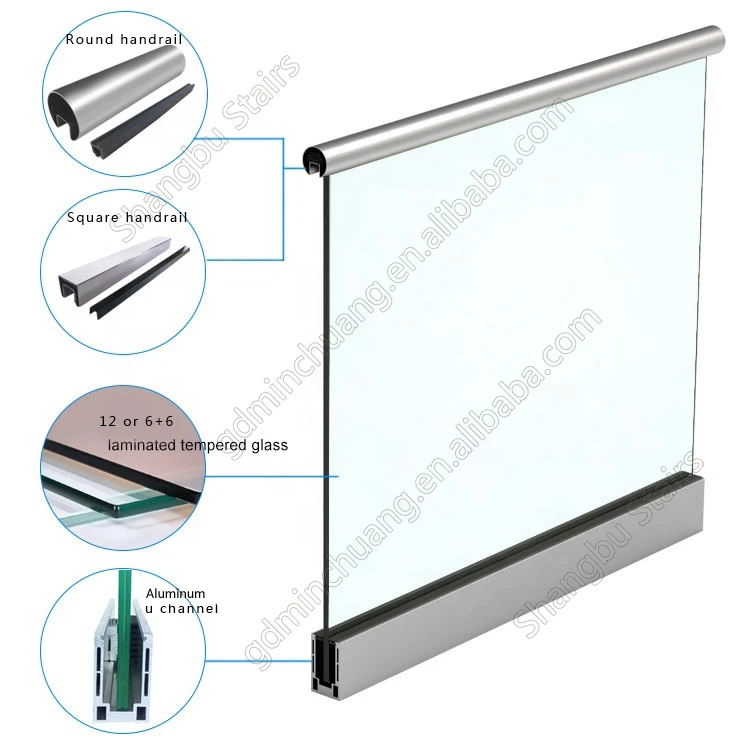 Aluminum U-channel For Glass Railing With Accessories Floor Mounted Or ...