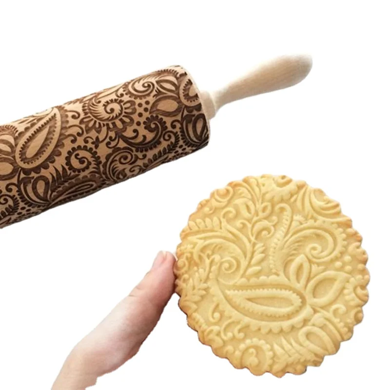 

New Leaf Christmas Deer Wooden Rolling Pin Embossing Baking Cookies Noodle Biscuit Fondant Cake Dough Patterned Roller Snowflake