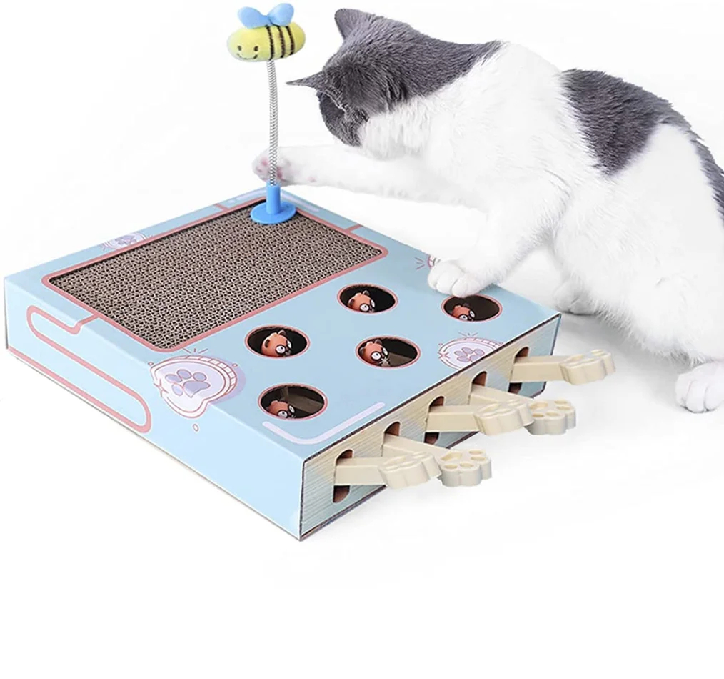 

3 In 1 Multifunctional Luxury Mouse Tease Cat Scratch Board Feather Toys Pet Furniture Cute Popping Mouse House Cat Toy