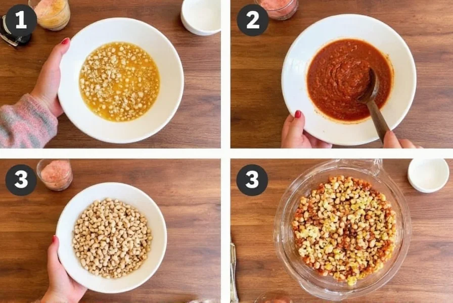 Step-by-step preparation of white bean chili showing ingredients in ceramic bowls on wooden table
