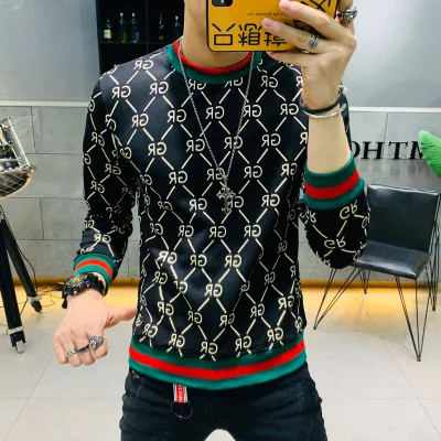 

European and American Street Style T-shirt Fashion slim bottoming shirt youth round neck Korean T-shirt for men