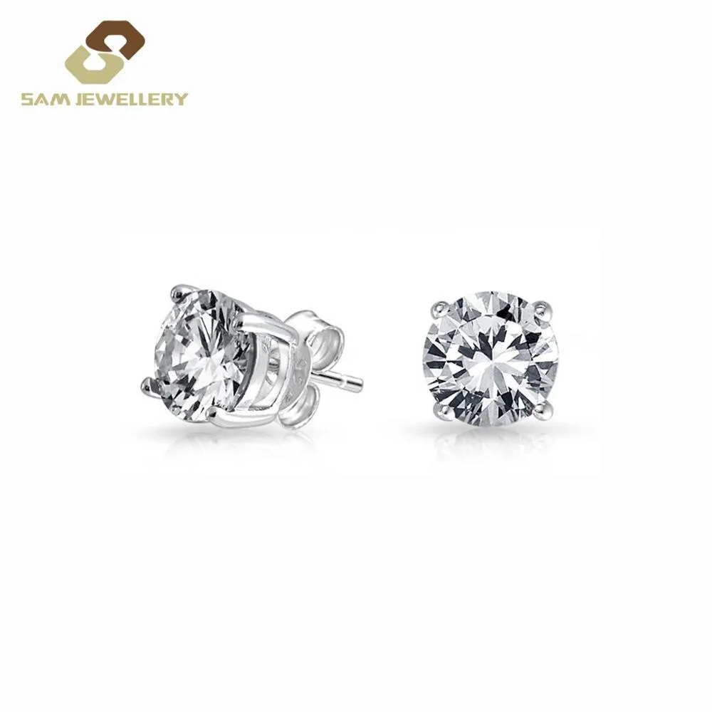 

Bridal Sterling Silver Prong Setting Round Zircon Diamond Dramatic Stud Earring Jewelry, White