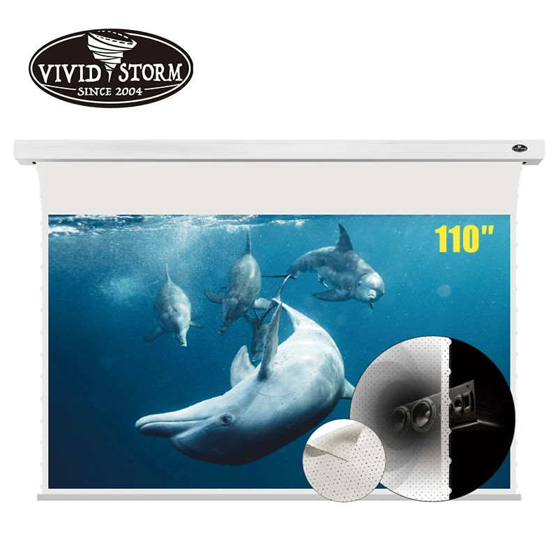 

VIVIDSTORM 110 inch Slimline Electric ceiling mounted projector screen white cinema screen material UHD Home/Movie/Theater