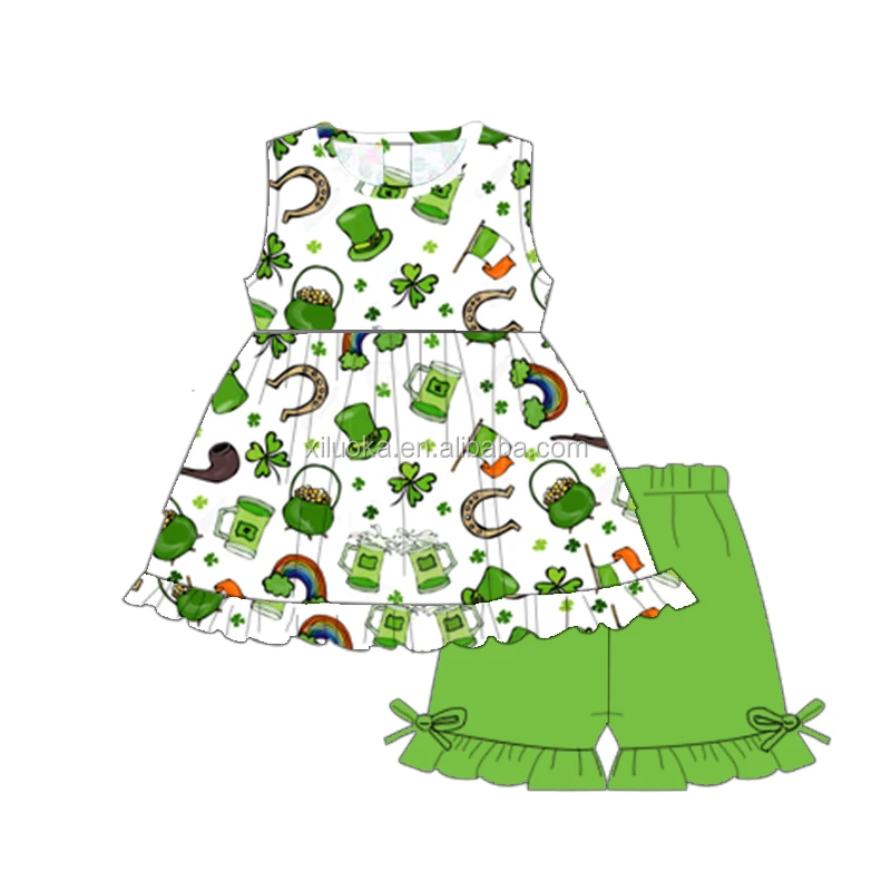 

Custom Design Kids Shorts Outfit Baby Girl St. Patrick's Day Clothing Suit