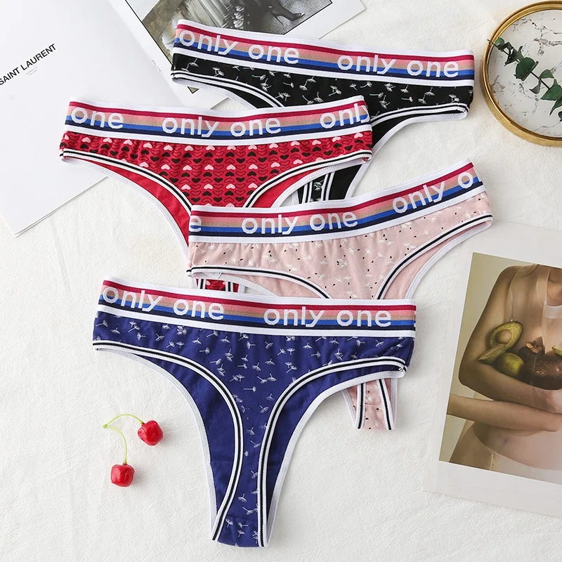

Factory Wholesale Cotton Underwear Print Thongs Lady Sexy Cheap Panty For Women T Back, Black,dark blue,pink,blue,red