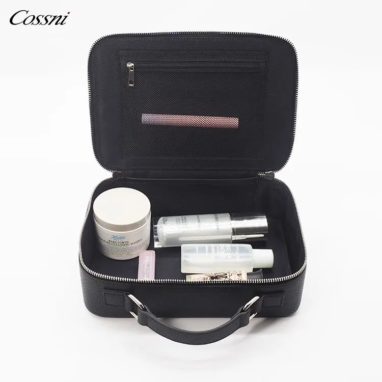 

Wholesale Travel Toiletry Storage Organizer Wash Bags Black Pu Cosmetic Bag Zipper Handle Makeup Pouch, Customized