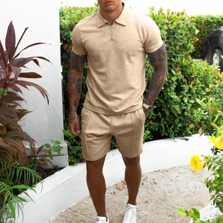 

YD Hot sales fashion clothing summer 2021 customized solid short pants and polo shirt sets casual two pieces men set