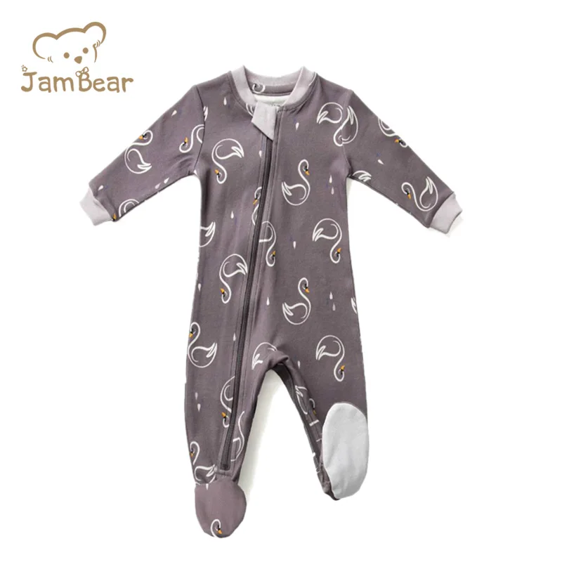 

JamBear Organic Baby Zip Front Snug Fit Footed Pajamas Baby Romper Zipper Style Cotton Long Sleeve Newborn Baby Clothes, Customized color