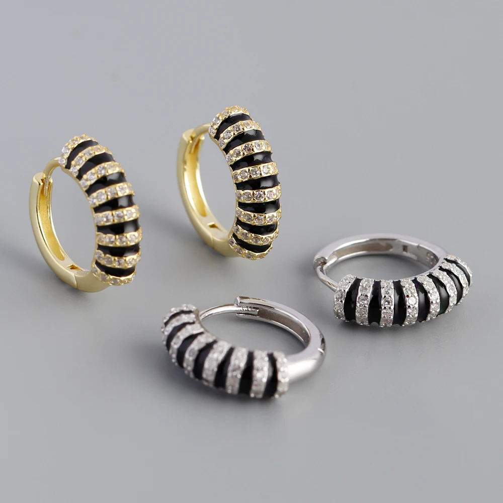 NEW Fashion Jewelry 925 Sterling Silver Round Oil Drip Enamel Glaze Diamond Zircon Gold Plated Hoop Earring Jewelry for Women