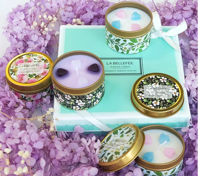 
Wholesale 4 Travel Tin Jar Candle with Heart Shape Soy Wax Scented Candle Gift Set for Lover 