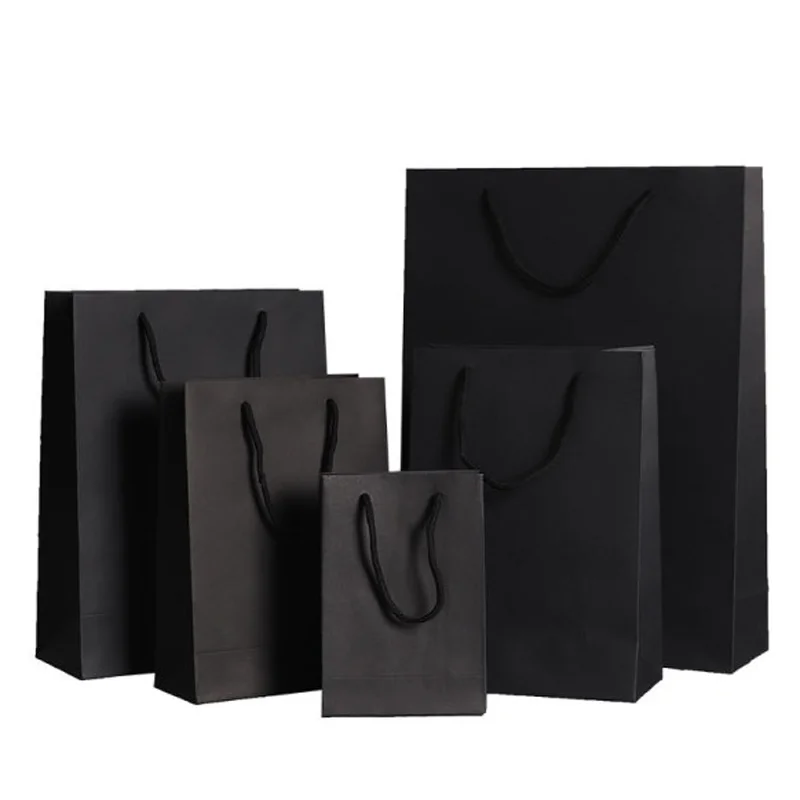

Custom Made Printed Logo Luxury Black Gift PaperBag Clothing Cardboard Shopping Packing Paper Bag With Ribbon Handles